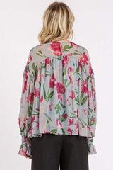 Mittoshop Floral Round Neck Flounce Sleeve Blouse - Trendsi - Flyclothing LLC