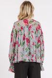 Mittoshop Floral Round Neck Flounce Sleeve Blouse - Trendsi