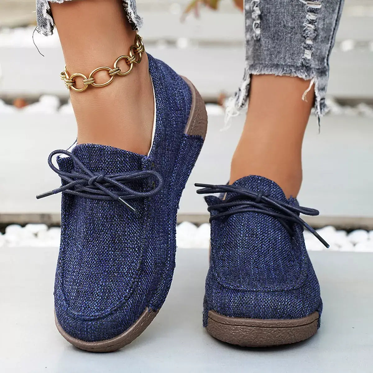 Round Toe Lace-Up Sneakers - Trendsi - Flyclothing LLC
