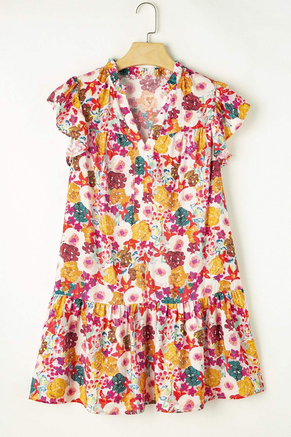 Ruffled Printed Cap Sleeve Mini Dress - Trendsi - Flyclothing LLC