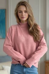 Ribbed Turtleneck Raglan Sleeve Sweater - Trendsi