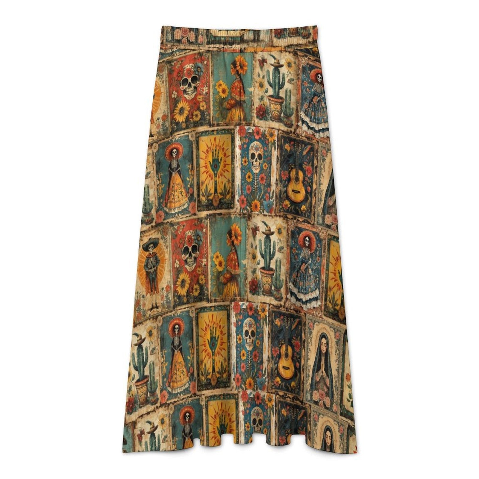 Baha Ranch Colores de Mexico Dia de los Muertos Midi Skirt