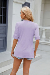 Texture Square Neck Half Sleeve Blouse - Trendsi - Flyclothing LLC