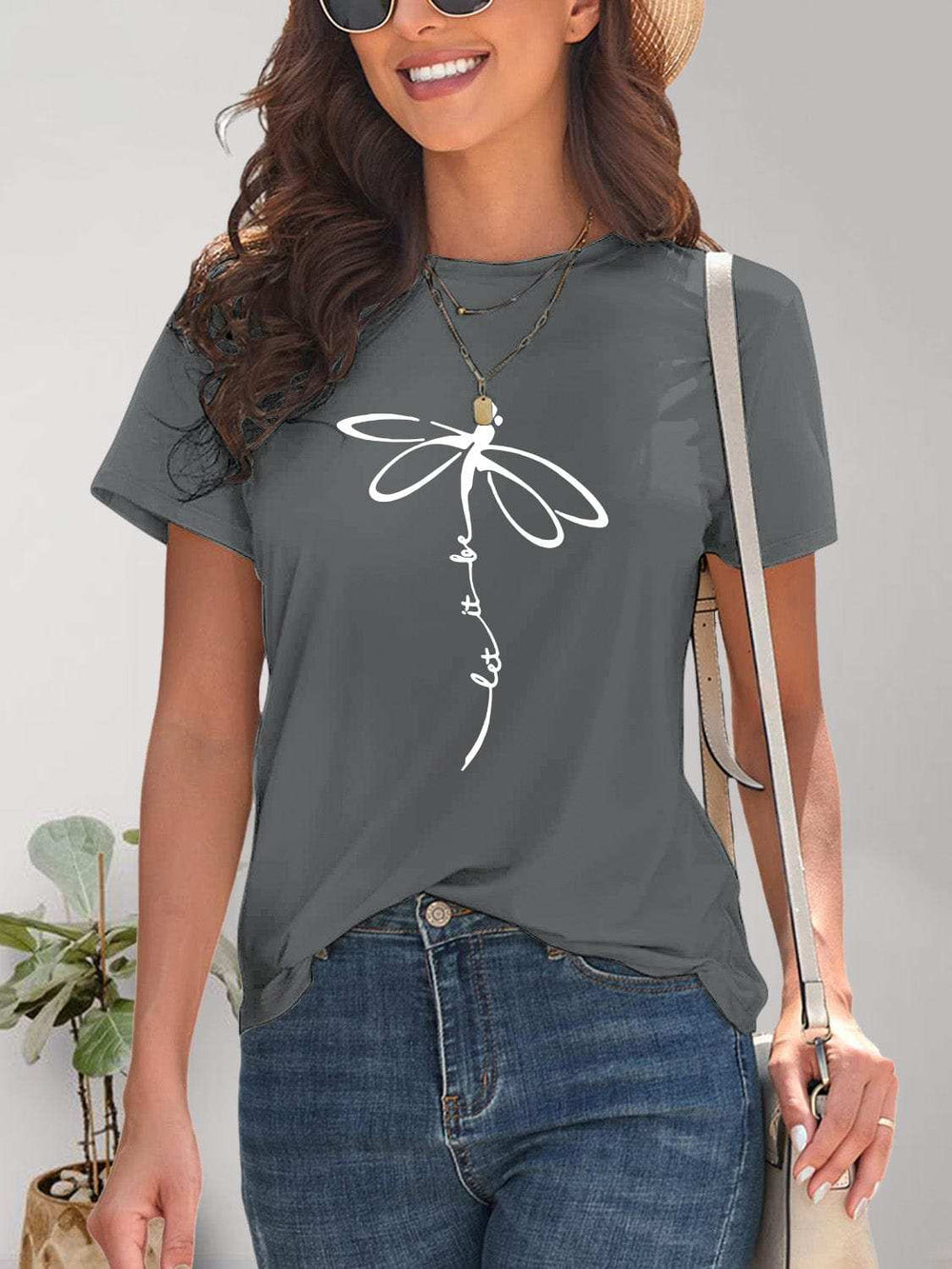Dragonfly Graphic Round Neck Short Sleeve T-Shirt - Trendsi - Flyclothing LLC