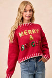 BiBi Christmas Theme Sequin Lattering Sweater - Trendsi - Flyclothing LLC