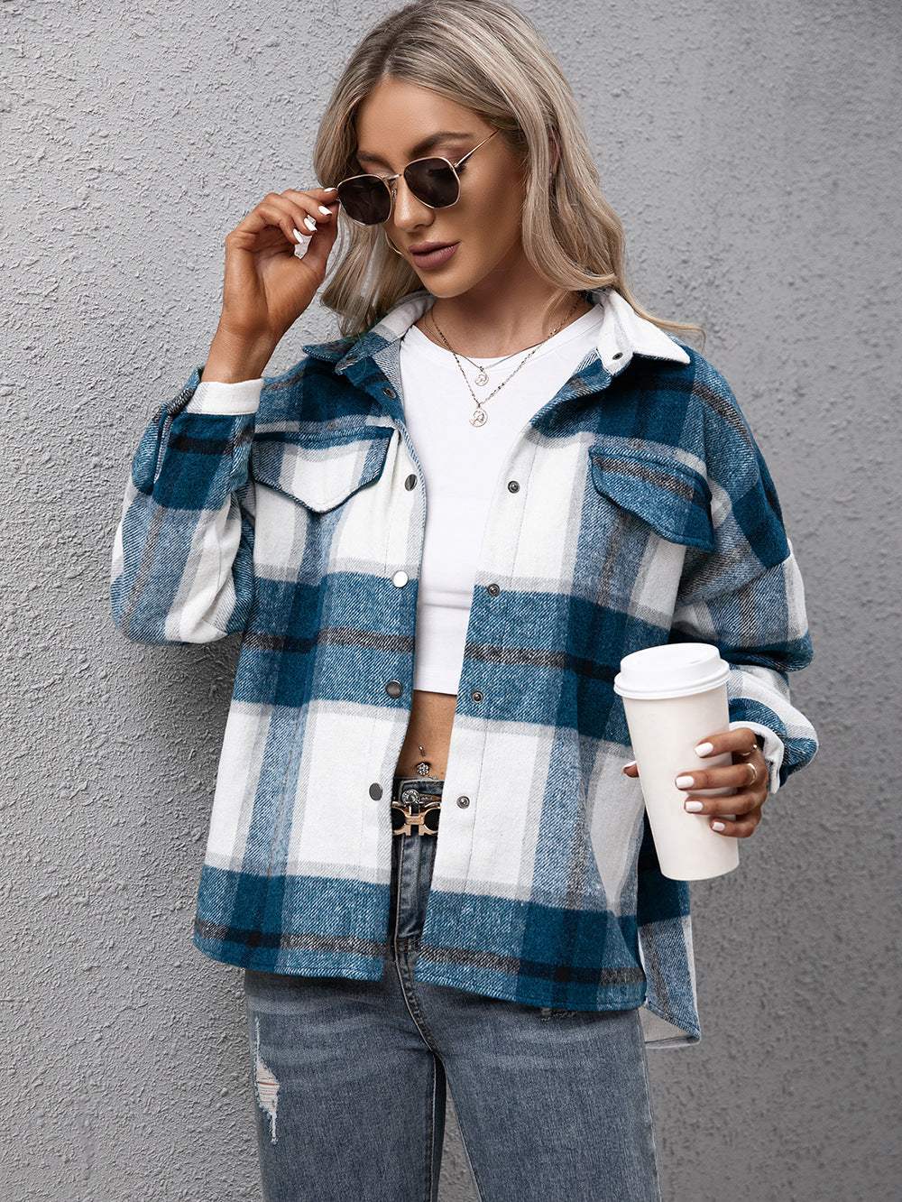 Ivy Lane Plaid Long Sleeve Shirt Jacket - Trendsi - Flyclothing LLC