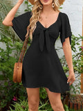 Smocked Back Knotted Flutter Sleeve Dress - Trendsi - Flyclothing LLC