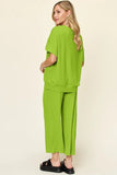 Double Take Full Size Texture Round Neck Short Sleeve T-Shirt and Wide Leg Pants - Trendsi