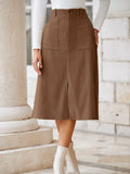 Front Slit Shift High Waist Midi Skirt - Trendsi - Flyclothing LLC