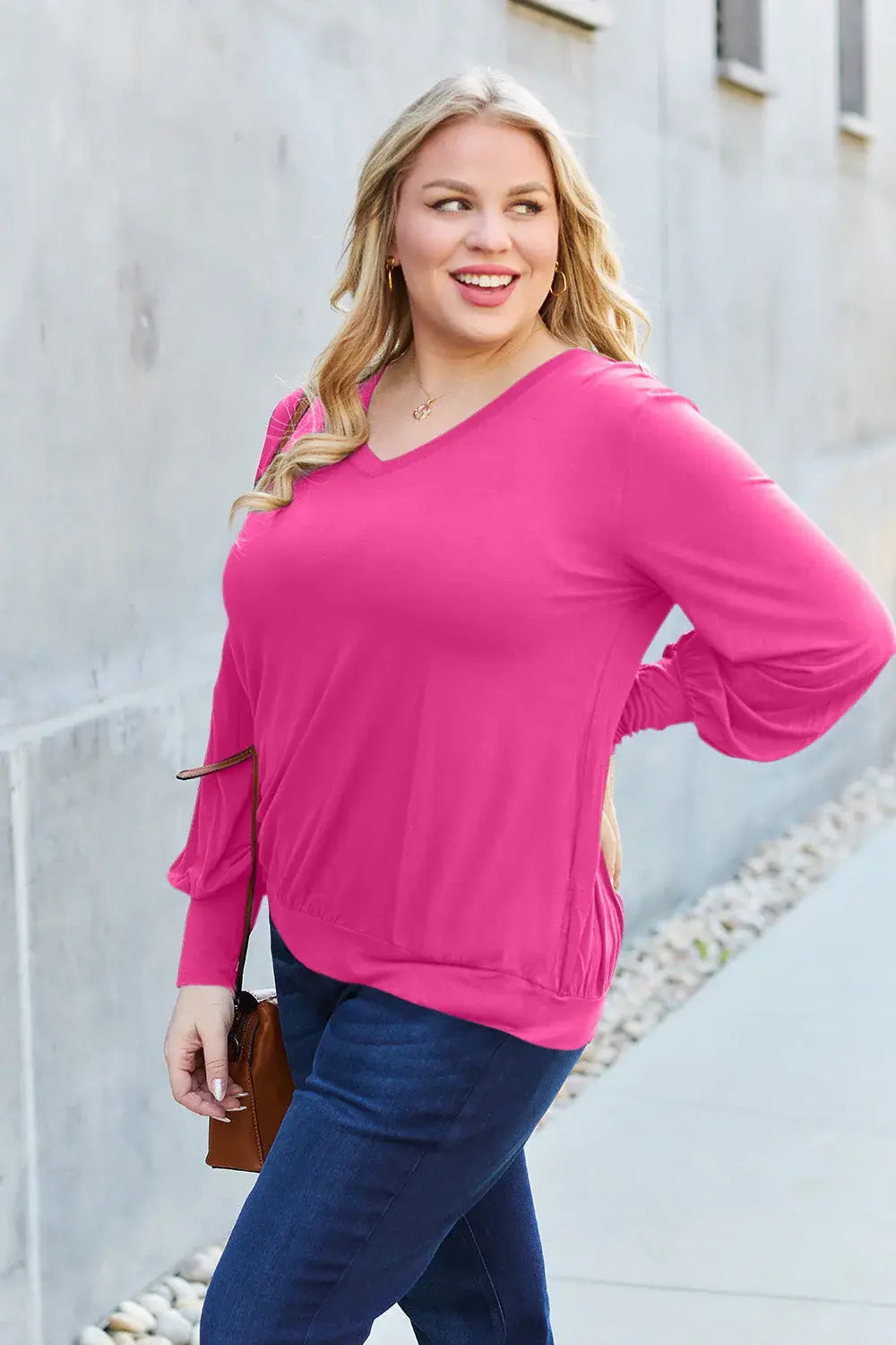 Basic Bae Full Size V-Neck Lantern Sleeve Top - ShopBasicbae - Flyclothing LLC