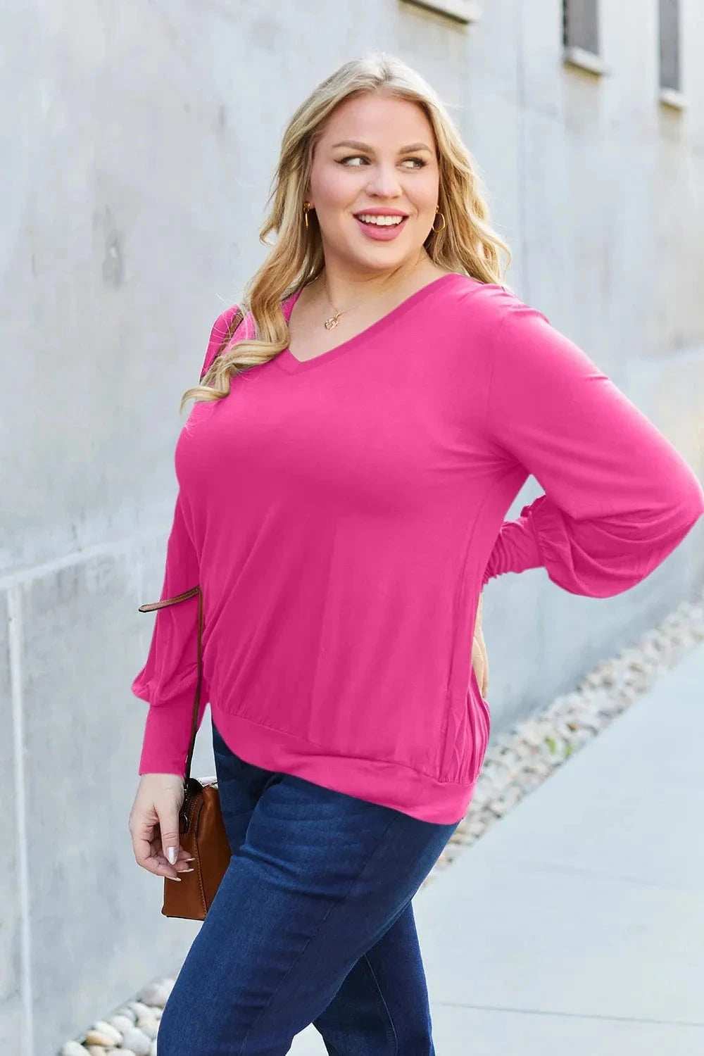 Basic Bae Full Size V-Neck Lantern Sleeve Top - Trendsi - Flyclothing LLC