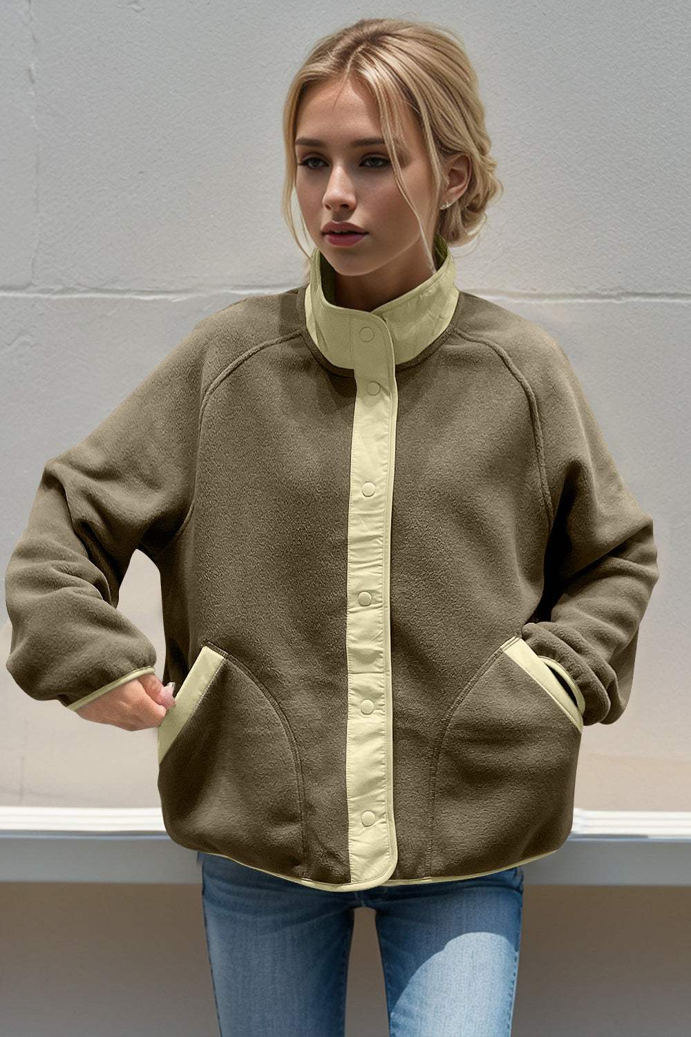 Double Take Snap Down Raglan Sleeve Jacket with Pockets - Trendsi - Flyclothing LLC