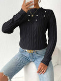 Cable-Knit Round Neck Long Sleeve Sweater - Trendsi - Flyclothing LLC