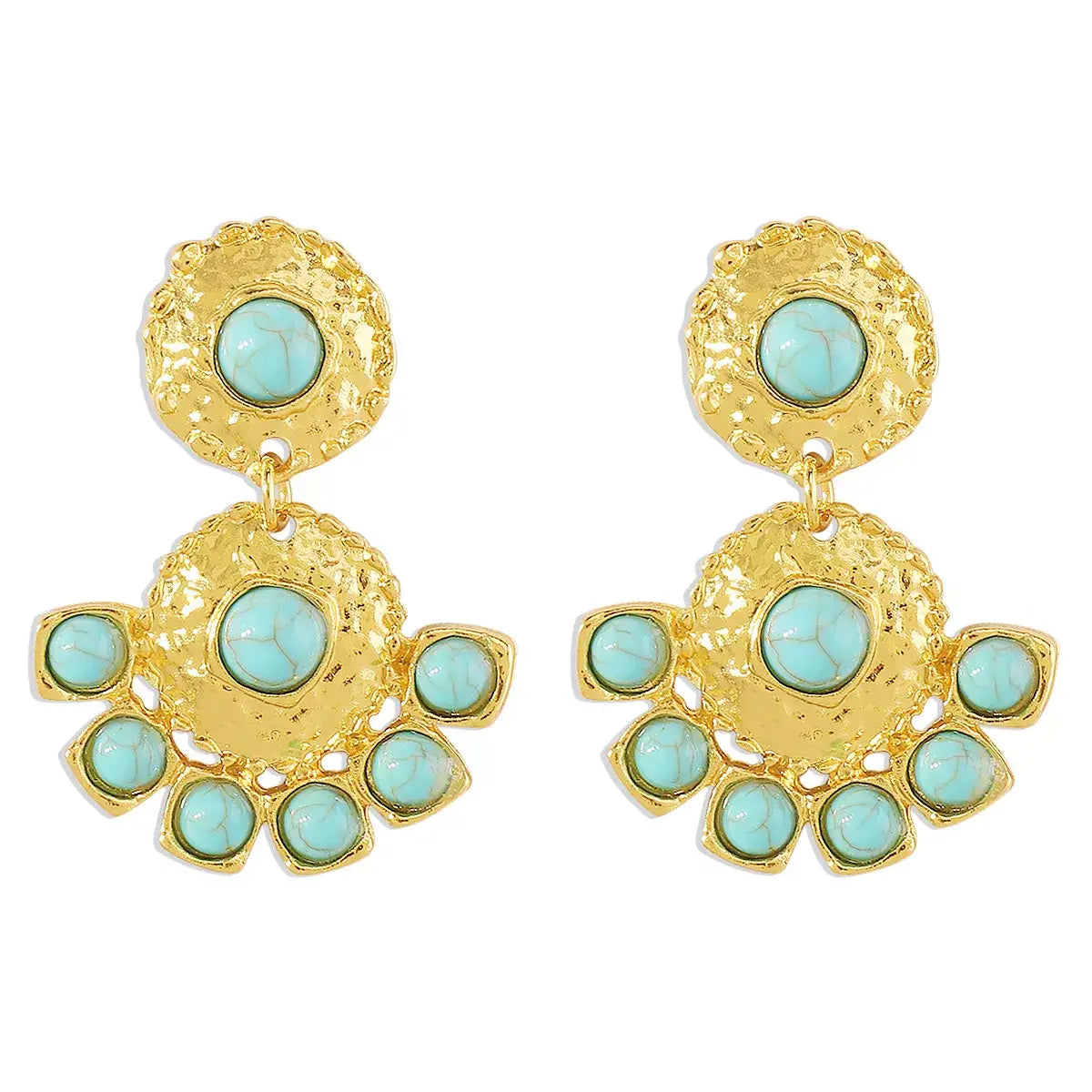18K Gold-Plated Turquoise Dangle Earrings - Trendsi - Flyclothing LLC