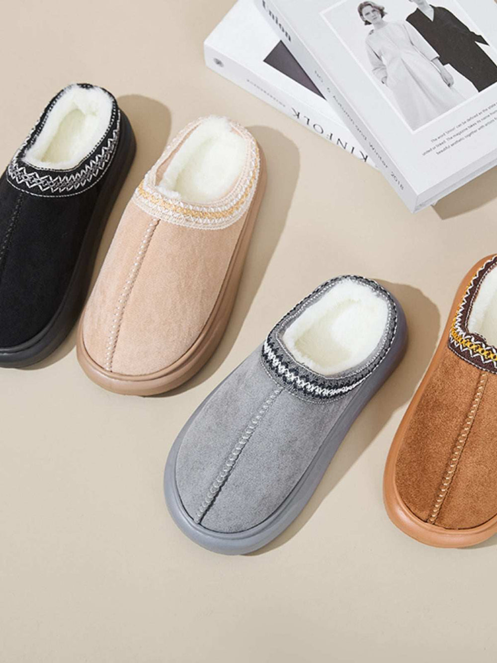 Faux Fur Suede Platform Slippers - Trendsi - Flyclothing LLC