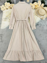 Tie Waist Long Sleeve Ruffled Hem Dress - Trendsi - Flyclothing LLC