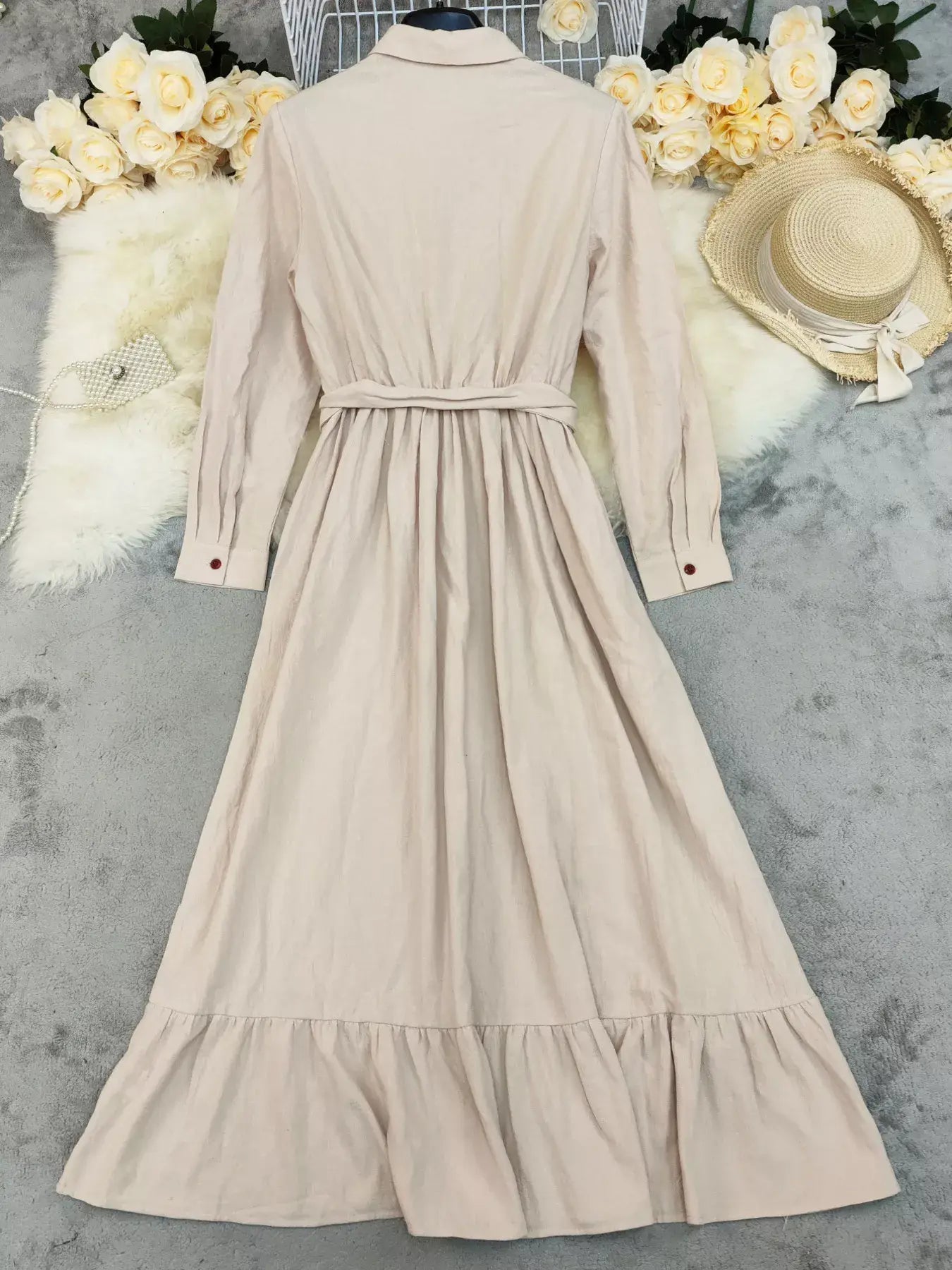 Tie Waist Long Sleeve Ruffled Hem Dress - Trendsi - Flyclothing LLC