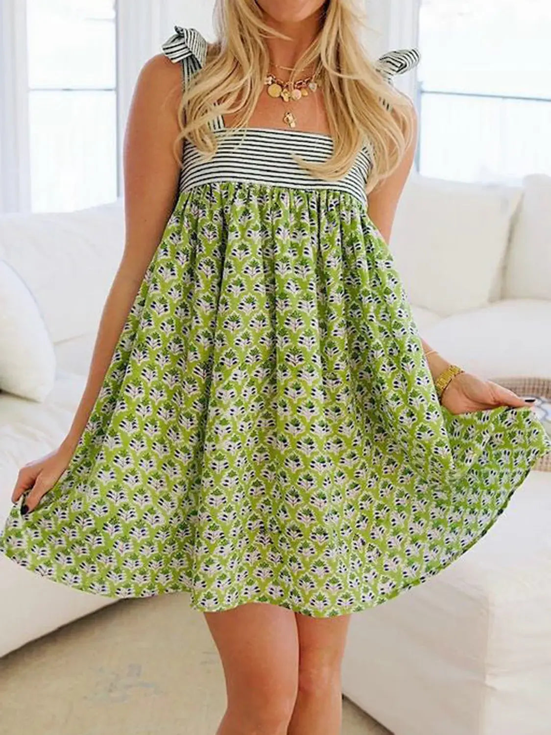 Printed Tie Shoulder Mini Cami Dress - Trendsi - Flyclothing LLC
