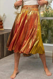 BiBi Metallic Color Block Pleats Midi Skirt - Trendsi - Flyclothing LLC