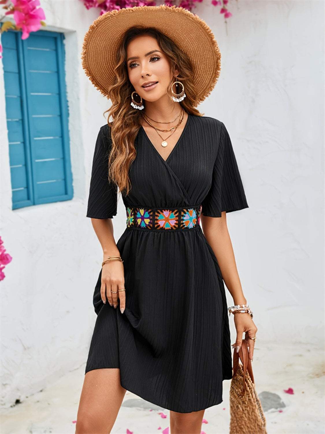 Surplice Flutter Sleeve Mini Dress - Trendsi - Flyclothing LLC