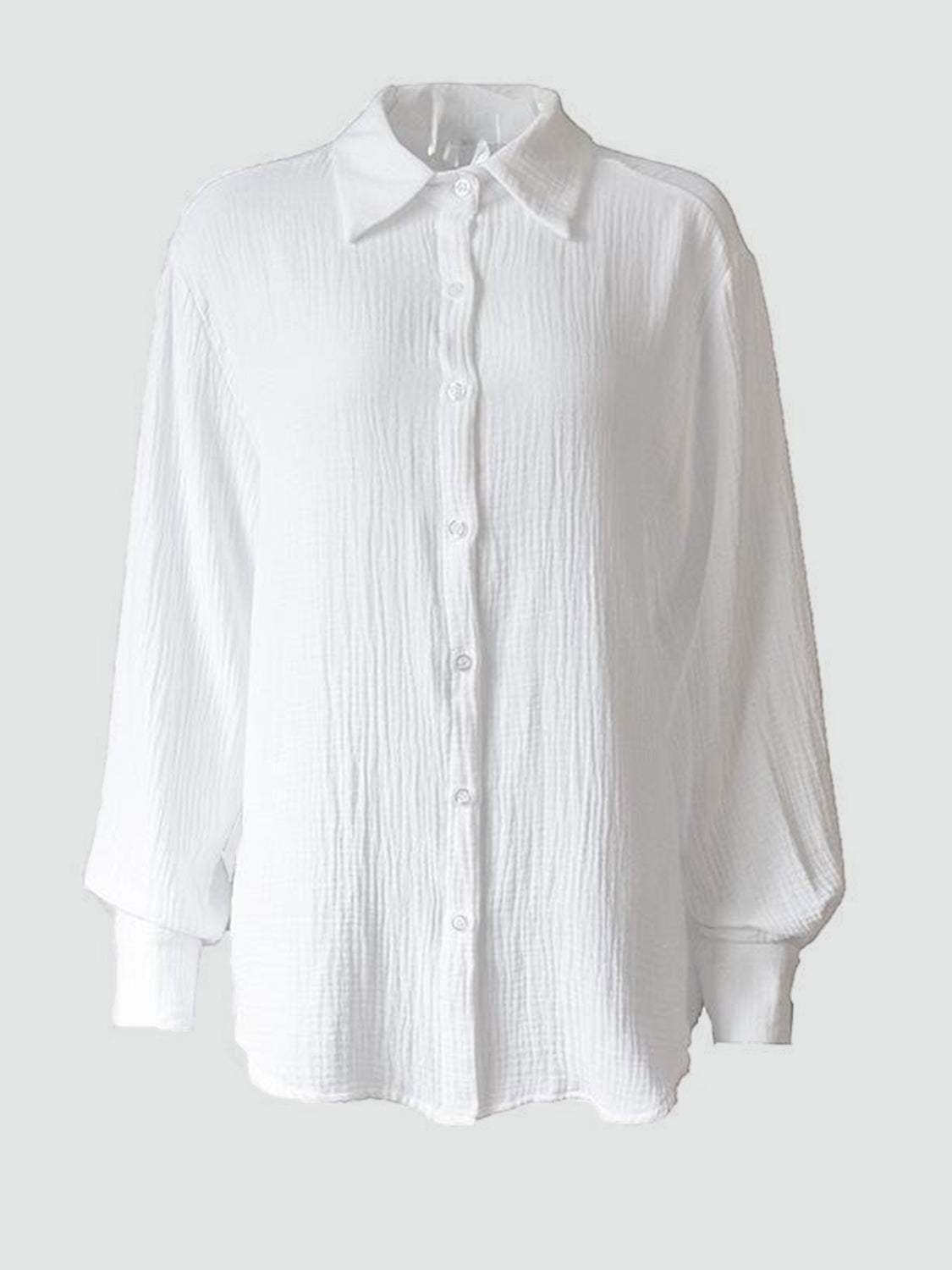 Textured Collared Neck Long Sleeve Shirt - Trendsi - Flyclothing LLC