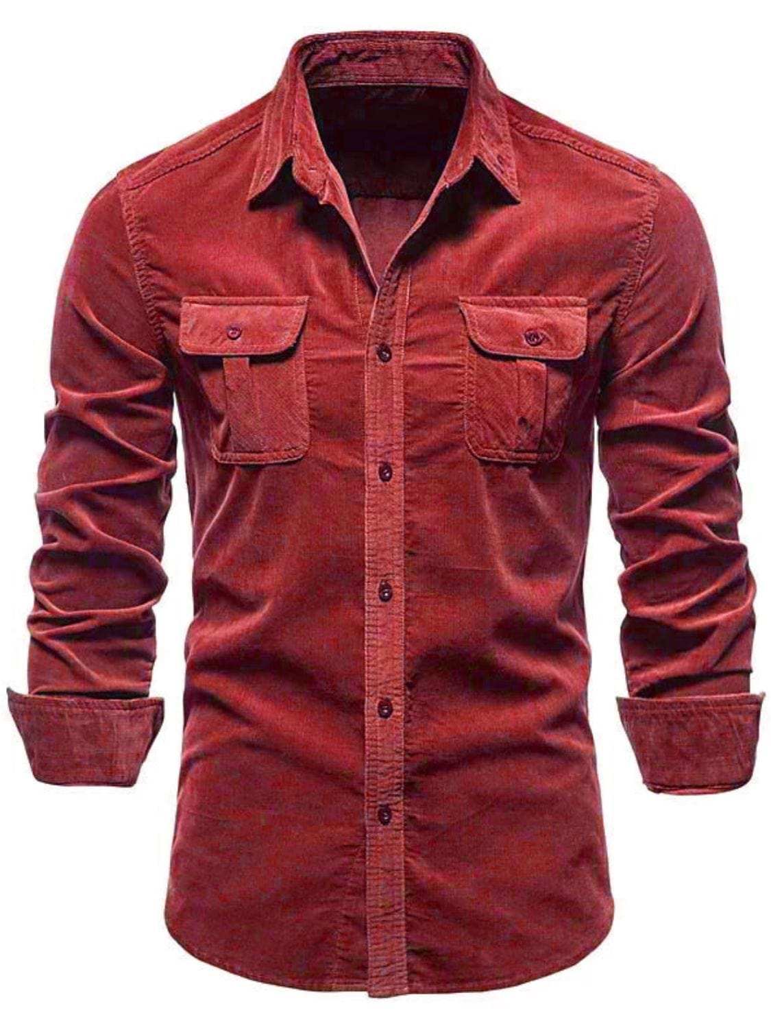 Men's Full Size Collared Neck Button Down Shirt with Chest Pockets Plus Size - Trendsi - Flyclothing LLC
