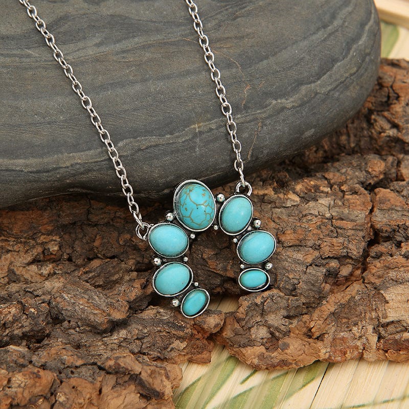 Artificial Turquoise Alloy Pendant Necklace - Trendsi