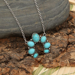Artificial Turquoise Alloy Pendant Necklace - Trendsi