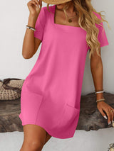 Mandy Square Neck Short Sleeve Mini Dress - Trendsi - Flyclothing LLC