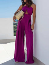 Wide Leg Cutout Halter Neck Jumpsuit - Trendsi - Flyclothing LLC