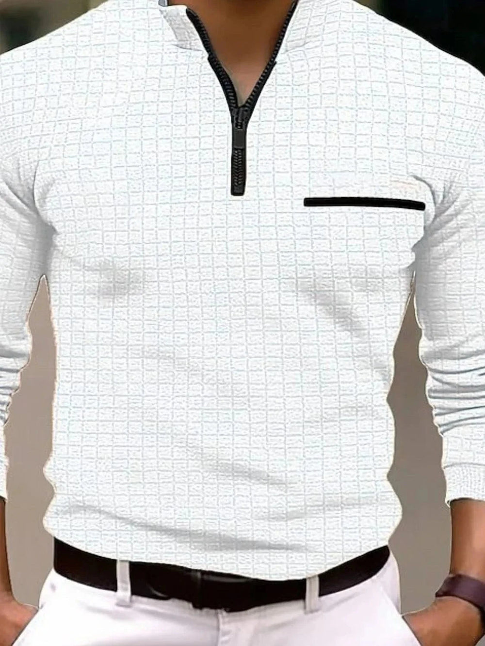 Men's Full Size Quarter Zip Long Sleeve Polo Plus Size - Trendsi
