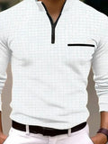 Men's Full Size Quarter Zip Long Sleeve Polo Plus Size - Trendsi