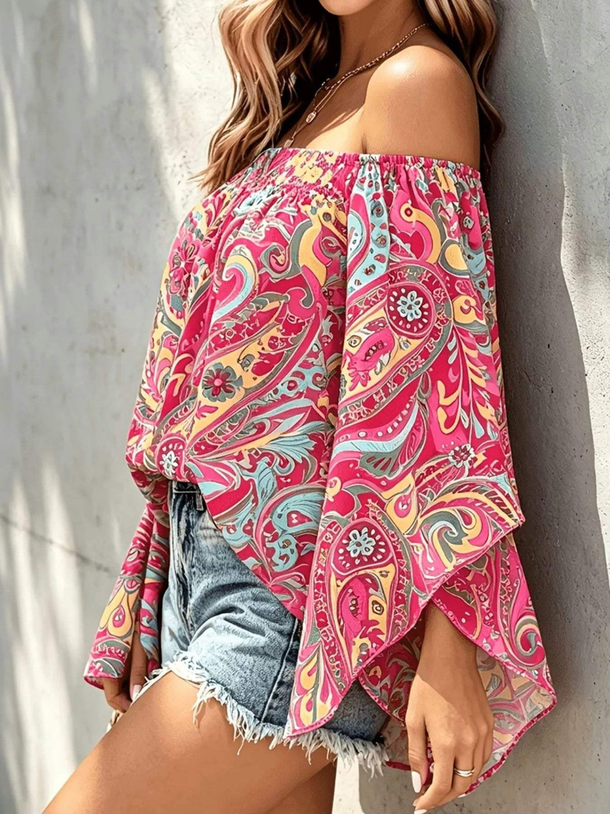 Printed Off Shoulder Blouse - Trendsi - Flyclothing LLC