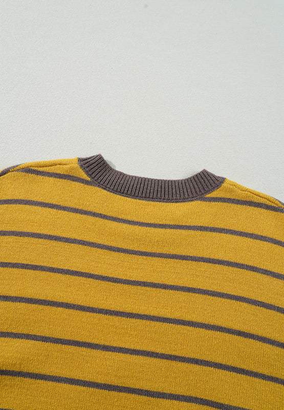 Flower Stripe Round Neck Long Sleeve Sweater - Trendsi - Flyclothing LLC