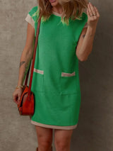 Round Neck Cap Sleeve Mini Dress - Trendsi - Flyclothing LLC