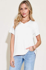 Basic Bae Bamboo Full Size V-Neck High-Low T-Shirt - Trendsi - Flyclothing LLC