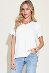 Basic Bae Bamboo Full Size V-Neck High-Low T-Shirt - ShopBasicbae - Flyclothing LLC