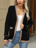 Contrast Trim Button Up Long Sleeve Cardigan - Trendsi - Flyclothing LLC
