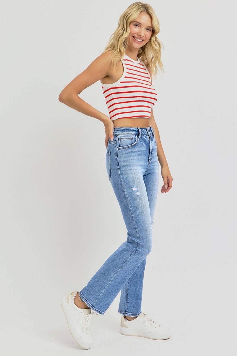 RISEN Full Size Distressed High-Rise Ankle Straight Jeans - Trendsi - Flyclothing LLC