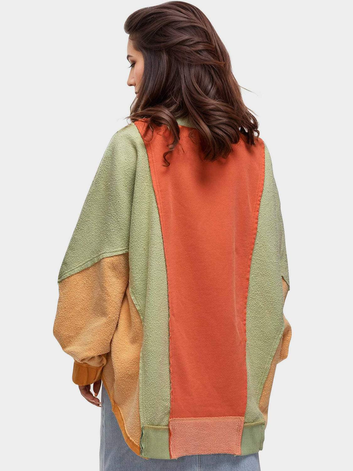 High-Low Exposed Seam Contrast Long Sleeve Sweatshirt - Trendsi - Flyclothing LLC
