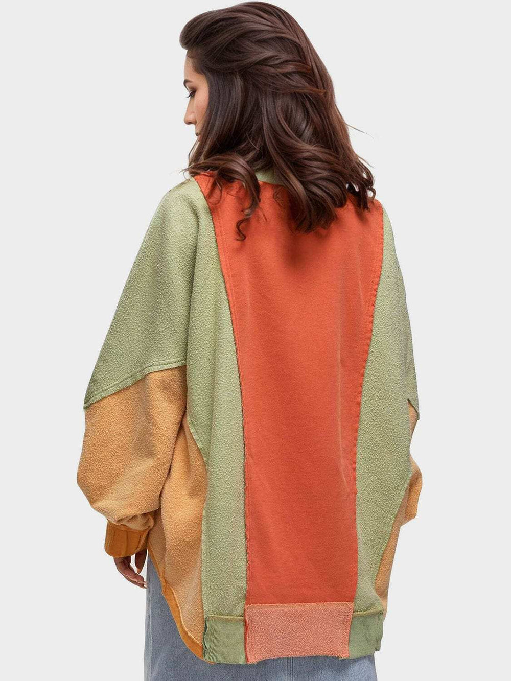 High-Low Exposed Seam Contrast Long Sleeve Sweatshirt - Trendsi - Flyclothing LLC