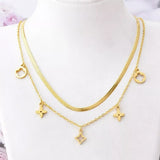 18K Gold-Plated Double Layered Charm Necklace - Trendsi - Flyclothing LLC