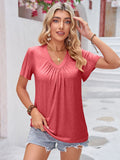 Double Take Ruched V-Neck Short Sleeve T-Shirt - Trendsi