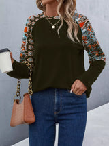Printed Raglan Sleeve Round Neck T-Shirt - Trendsi - Flyclothing LLC