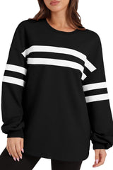 Lovelet Striped Round Neck Dropped Shoulder Sweatshirt - Trendsi