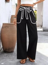 Crochet Trim Tie Waist Wide Leg Pants - Trendsi - Flyclothing LLC