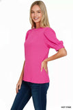 Zenana Raised Rib Puff Sleeve Top - Trendsi - Flyclothing LLC