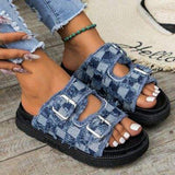 Raw Edge Checkered Cloth Buckle Sandals - Trendsi - Flyclothing LLC