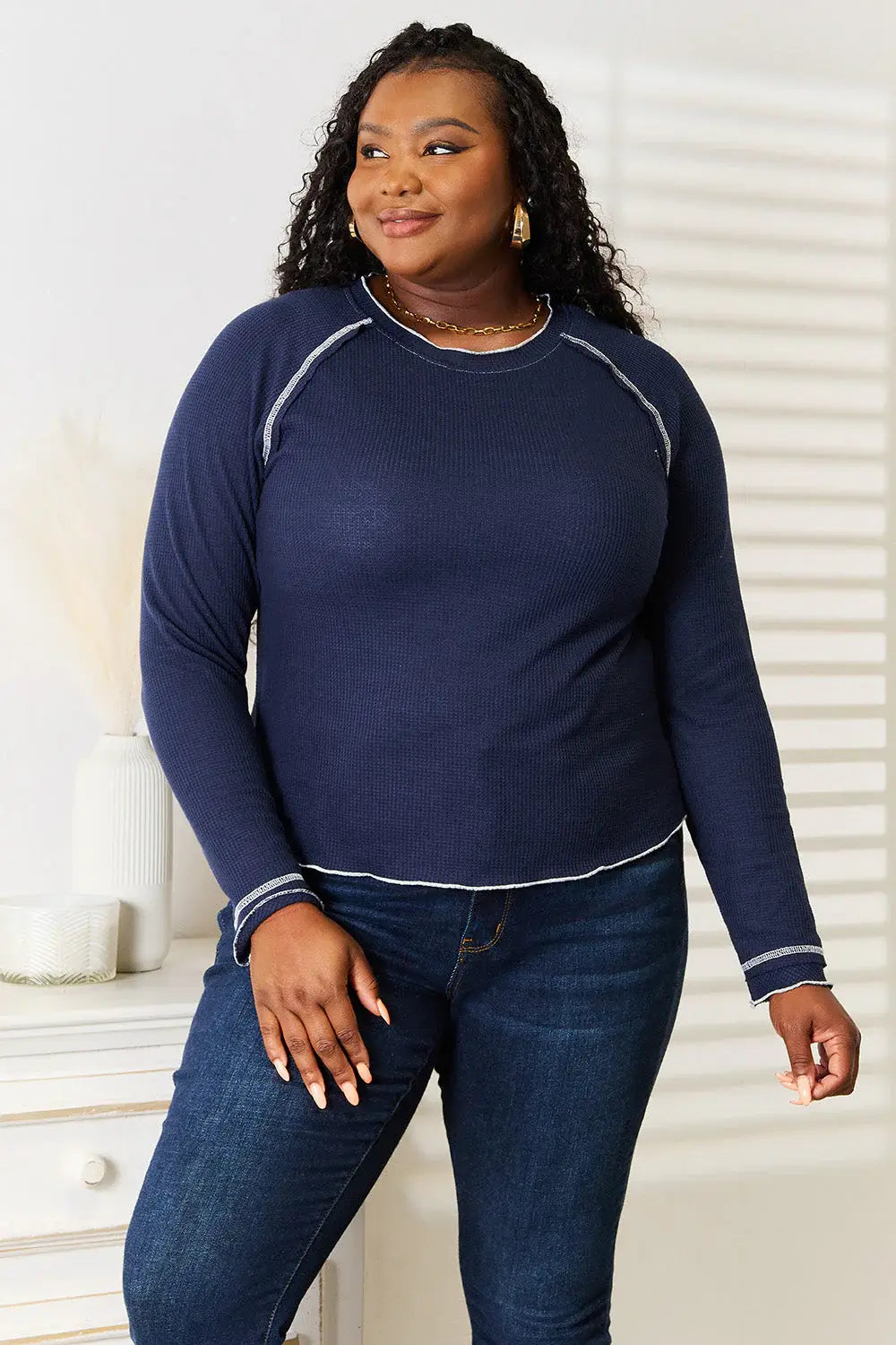 Basic Bae Long Raglan Sleeve Round Neck Top - ShopBasicbae - Flyclothing LLC