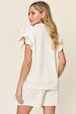 Double Take Full Size Texture Flounce Sleeve Top and Drawstring Shorts Set - Trendsi - Flyclothing LLC
